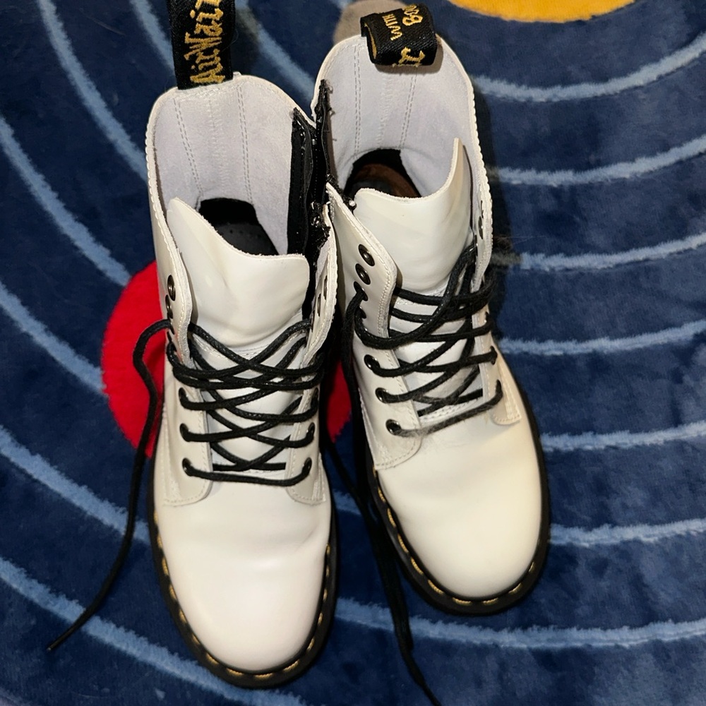 Dr. Martens Jadon White Combat Boots with Black Laces - Picture 2 of 5
